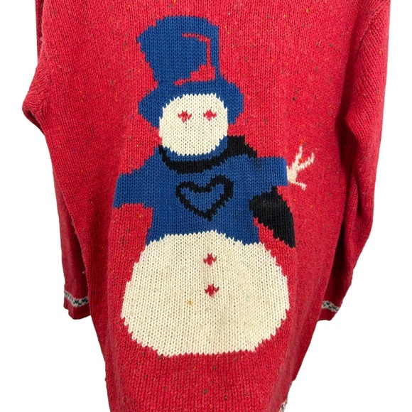 Vintage Northern Isles Red Snowman Mock Neck Knit Sweater Women's L Holiday - Picture 3 of 6
